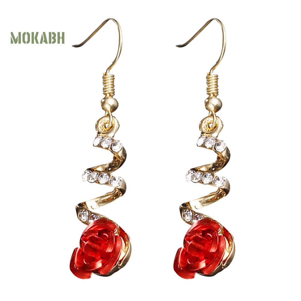 Bông Tai Chuỗi Hình Xoắn Ốc Đính Đá Màu Đỏ Thời Trang Cho Nữ