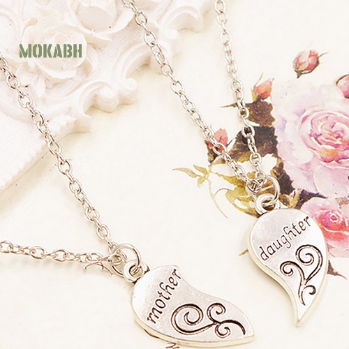Set 2 Vòng cổ MặT HìNh TráI Tim KhắC Chữ Mother / Daughter ThờI Trang