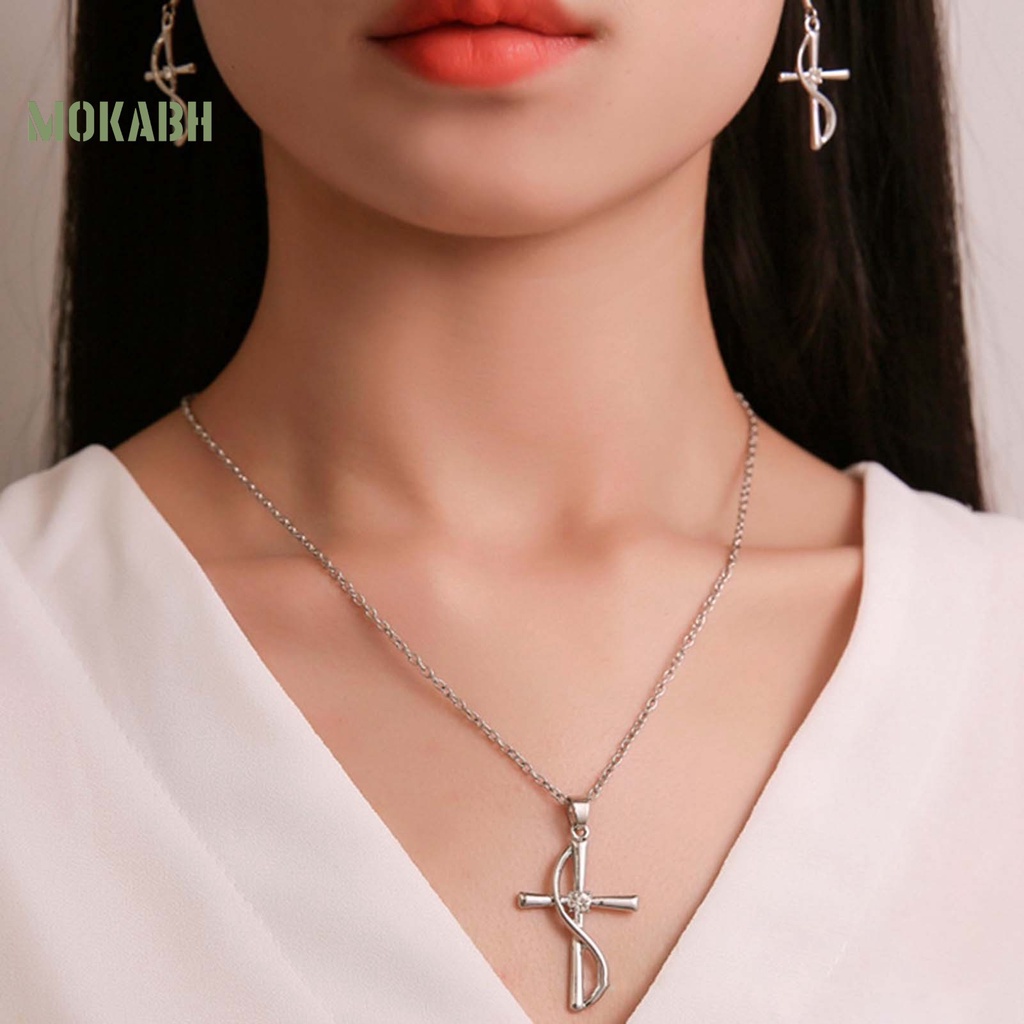 Bộ Vòng cổ + Bông Tai Mạ Điện Hình Chữ Thập Đính Đá Zircon Thời Trang Sang Trọng Cho Nữ