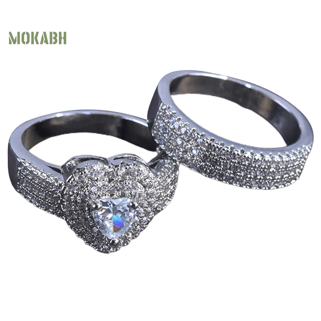 Set 2 Nhẫn Đính Đá Hình Trái Tim Sang Trọng Cho Cô Dâu