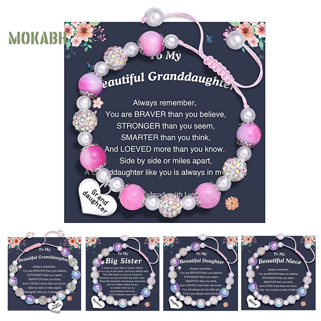 [Mới] Vòng Tay Dây Tua Rua Dài Đính Đá Ngọc Trai Giả Màu Tương Phản Chữ Chạm Khắc Lấp Lánh Có Thể Điều Chỉnh