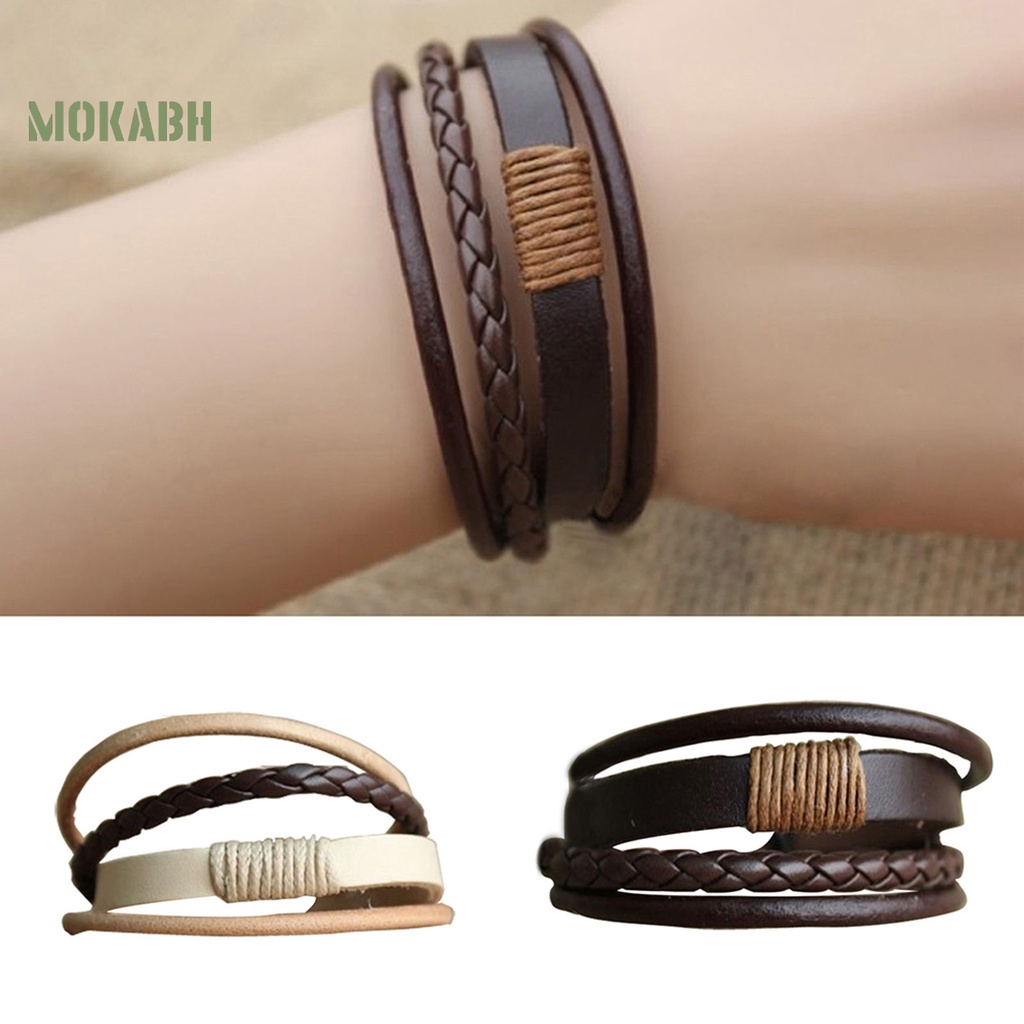 Vòng Tay Giả Da Nhiều Lớp Unisex Đơn Giản Có Thể Điều Chỉnh