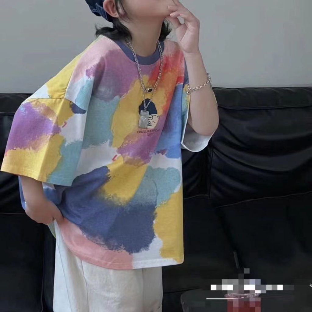 Áo Thun Cotton Tay Ngắn Màu Sắc Tương Phản Thời Trang Mùa Hè Cho Bé