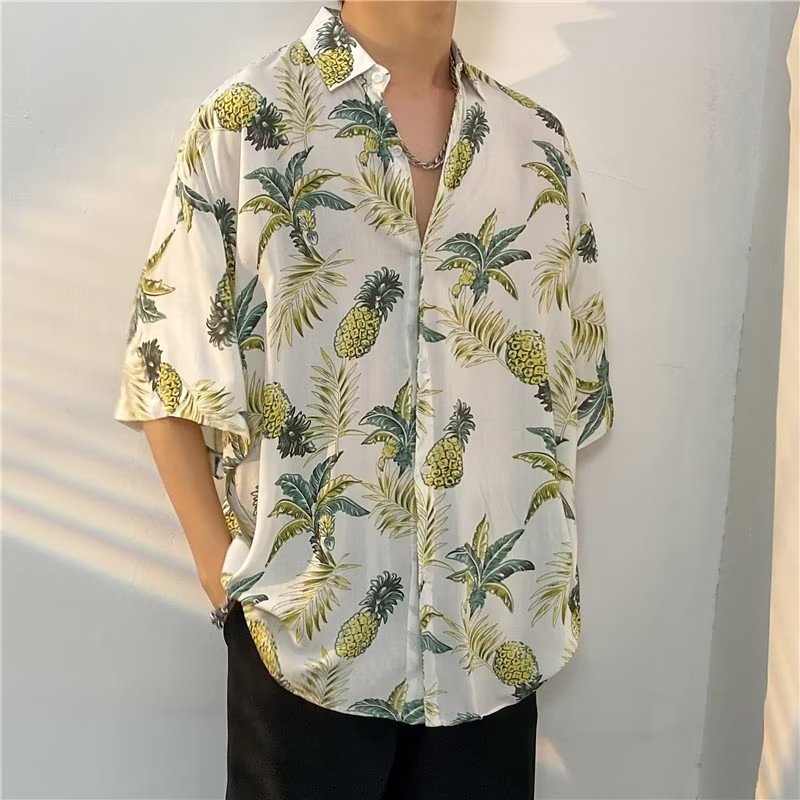 Áo Sơ Mi Tay Ngắn Dáng Rộng Phong Cách Đường Phố Nhật Bản Thời Trang Mùa Hè Cho Nam