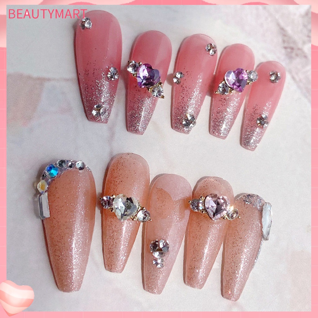 Set 10 Phụ Kiện Trang Trí Móng Tay Nghệ Thuật Hình Trái Tim Đính Đá Bằng Hợp Kim DIY