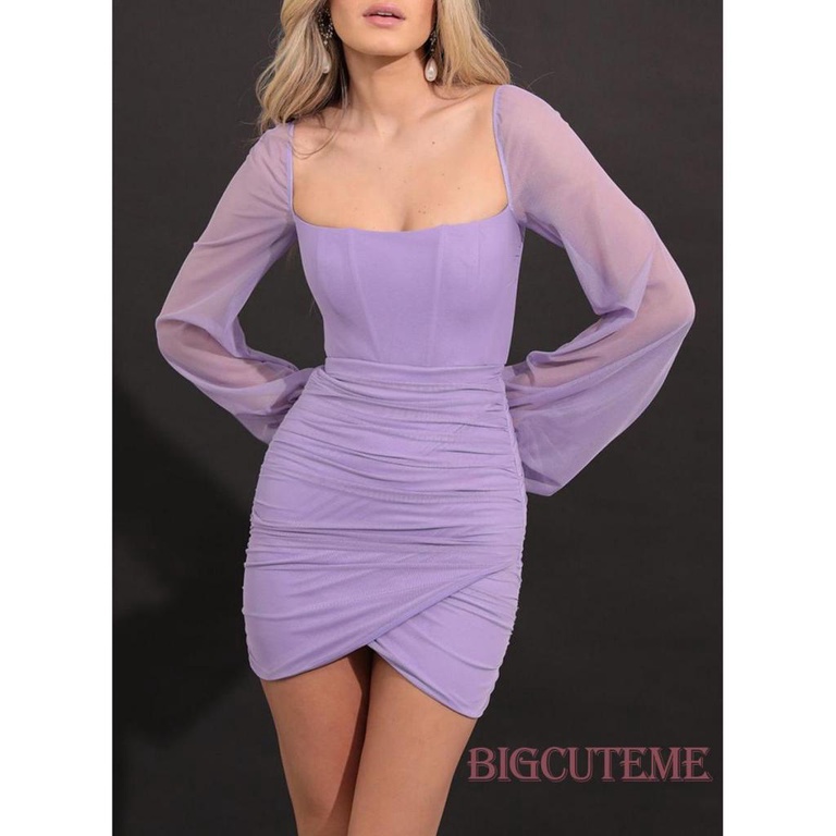 Đầm Ôm Dáng Tay Dài Màu Sắc Trơn Dành Cho Nữ