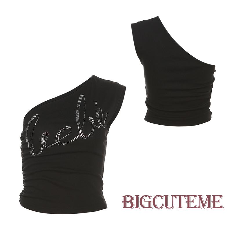 Áo Croptop Sát Nách Ôm Dáng In Chữ Đính Đá Thời Trang Mùa Hè Cho Nữ