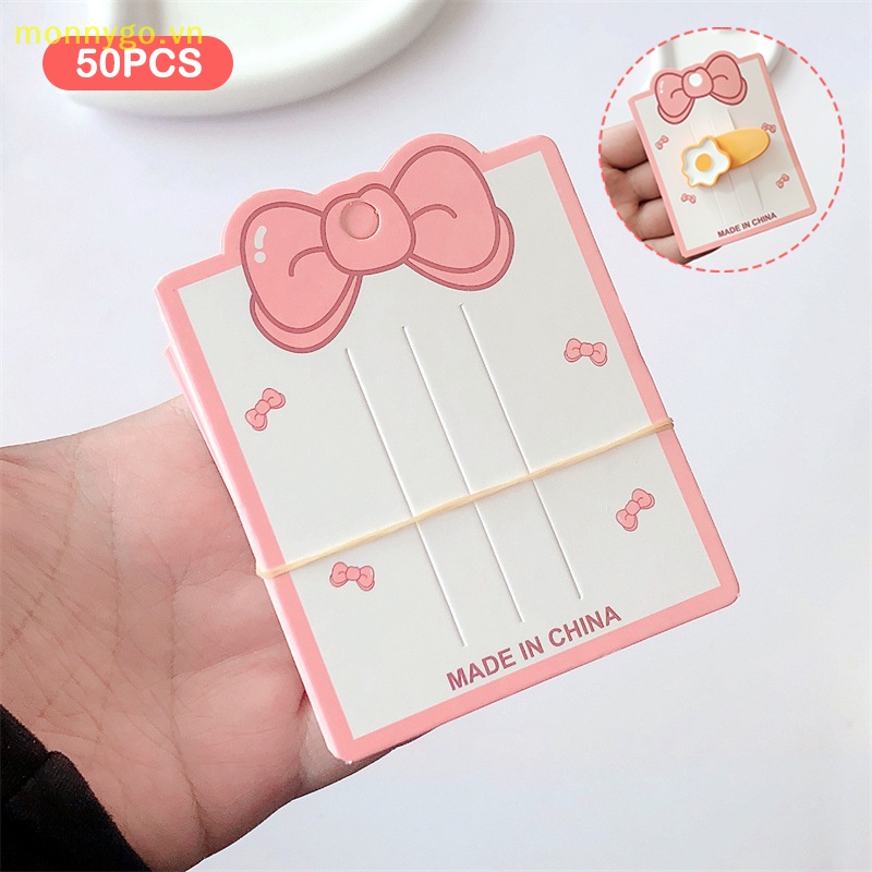 Set 50 Thẻ Giấy Trưng Bày Kẹp Tóc Hình Nơ Hồng DIY