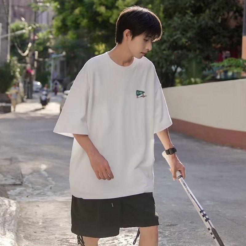 Áo Thun Tay Ngắn Dáng Rộng Chất Liệu Cotton Lụa Lạnh Thời Trang Mùa Hè Cho Nam 240g