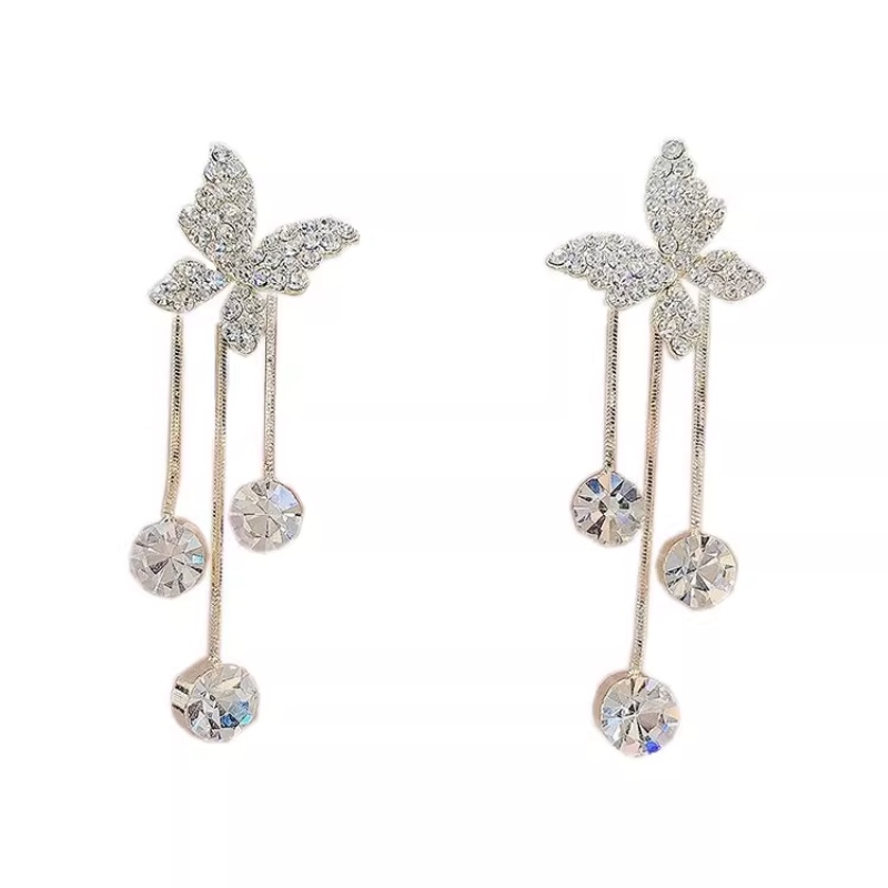 Bông Tai Mạ Bạc 925 Hình Bướm Đính Kim Cương Toàn Diện Phong Cách Hàn Quốc Thanh Lịch