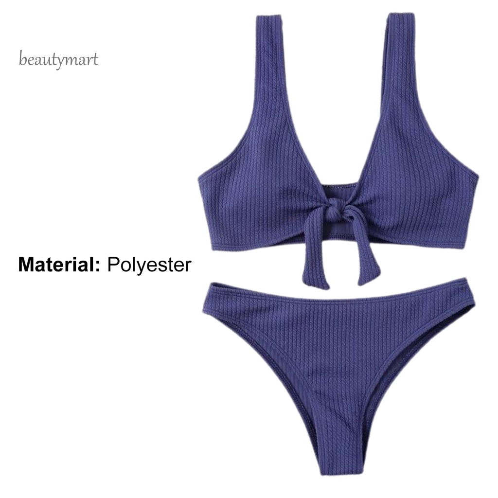 Bộ Đồ Bơi Hai Mảnh Màu Trơn Đính Nơ Co Giãn Dành Cho Nữ