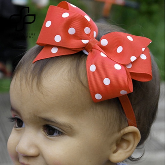 Băng Đô Nơ Co Giãn Họa Tiết Chấm Bi Dễ Thương Dành Cho Bé Gái