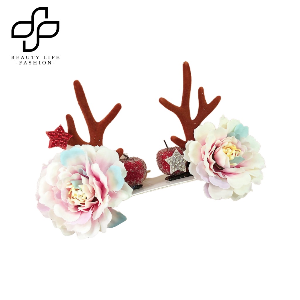 1 Cặp Kẹp Tóc Trang Trí Hình Tuần Lộc Bằng Polyester Cho Bé Gái