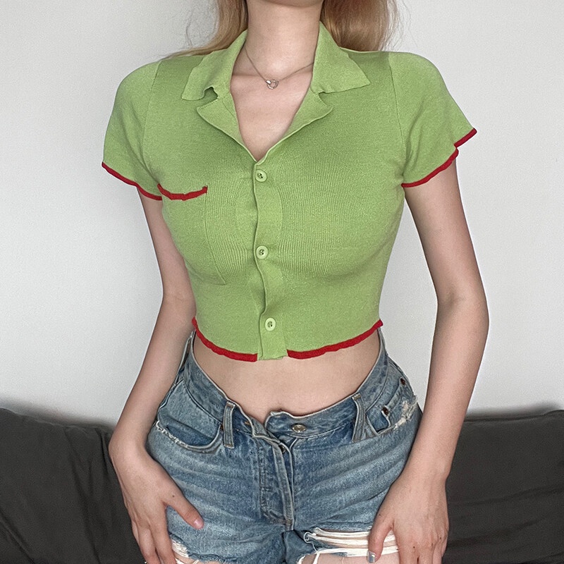 Kliou Áo Thun Croptop Dệt Kim Tay Ngắn Thời Trang Mùa Hè 2023 Dành Cho Nữ