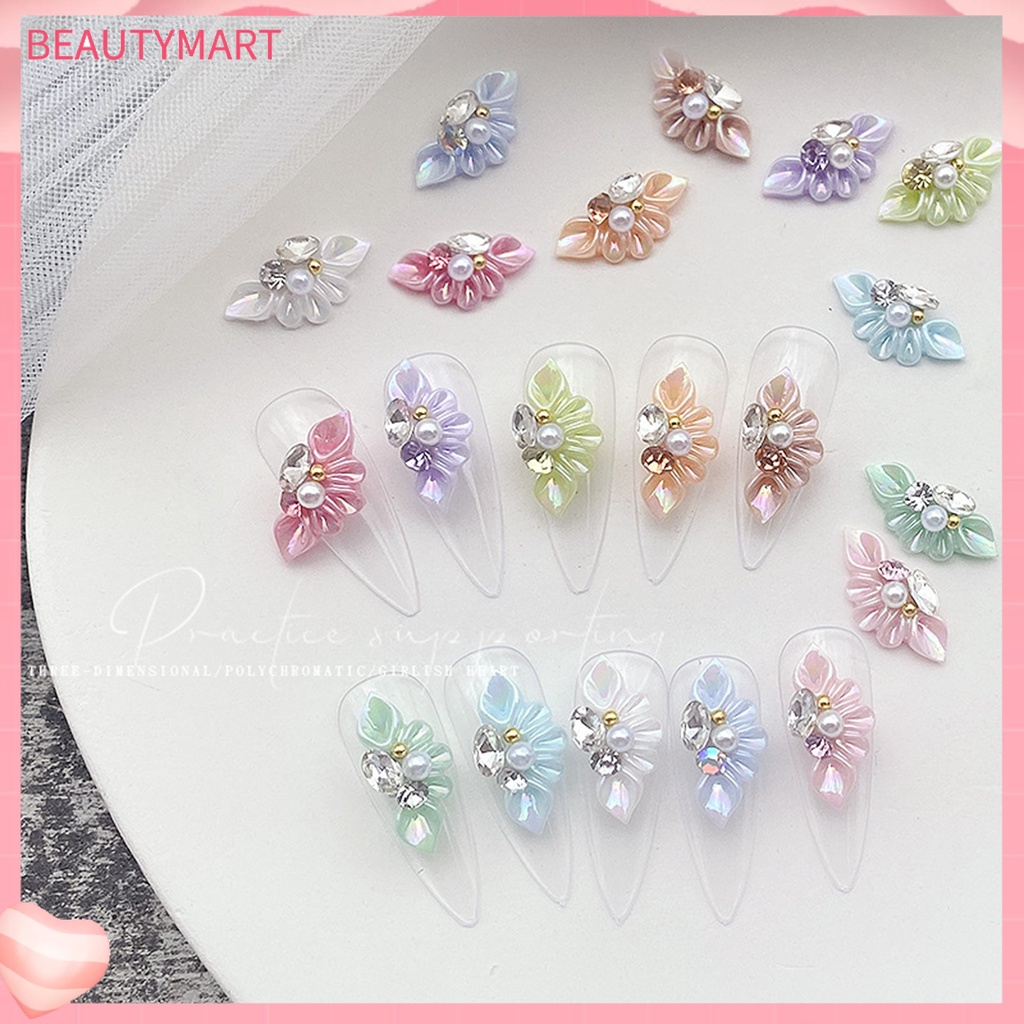 Set 10 Phụ Kiện Trang Trí Móng Tay Hình Bông Hoa 3D Màu Sắc Sống Động