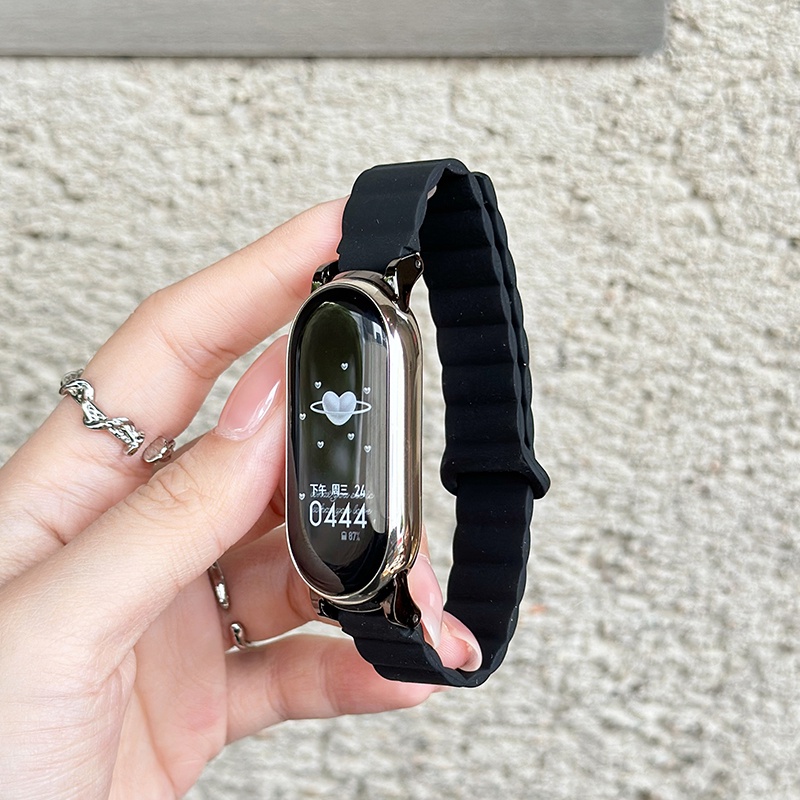 Dây Đeo Silicone Khóa Nam Châm Cho Đồng Hồ Thông Minh Xiaomi Miband 8 7 6 5 Miband 3 4 Mi Band8 Mi7 5 6