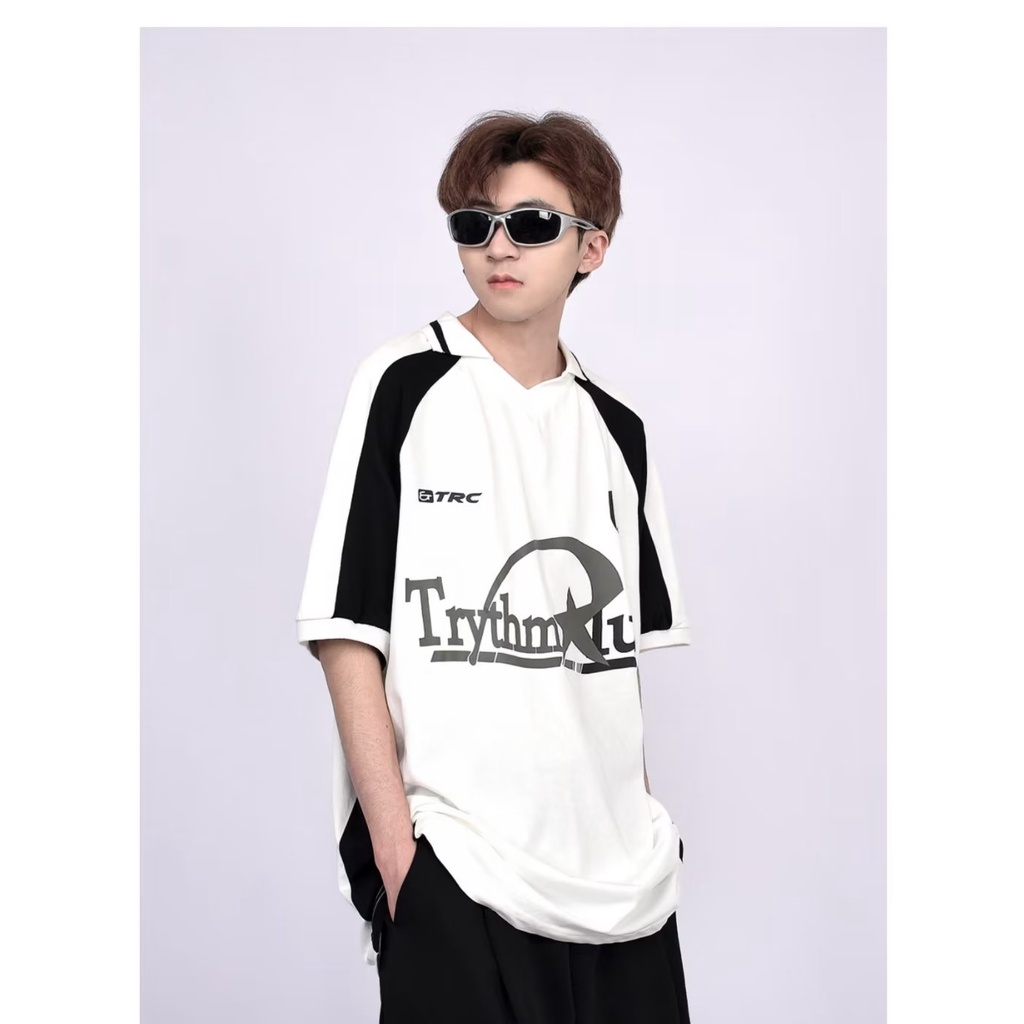 Áo Thun Tay Ngắn Dáng Rộng Phong Cách Đường Phố Mỹ Màu Sắc Tương Phản Thời Trang Cho Nam Và Nữ