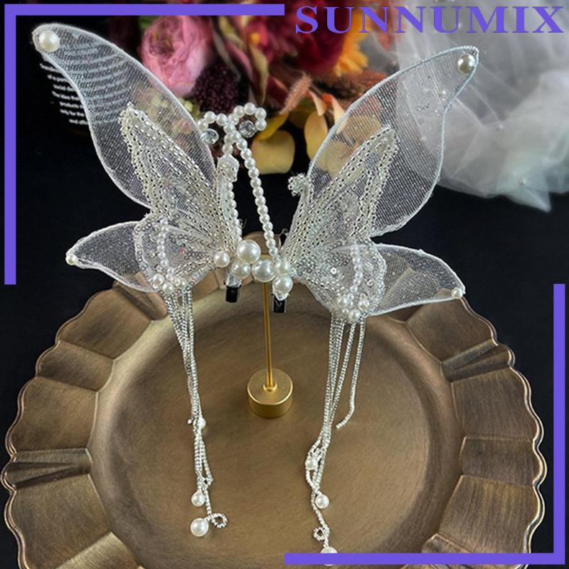 Set 2 Kẹp Tóc Hình Bướm Tua Rua Mỏng Và Vừa