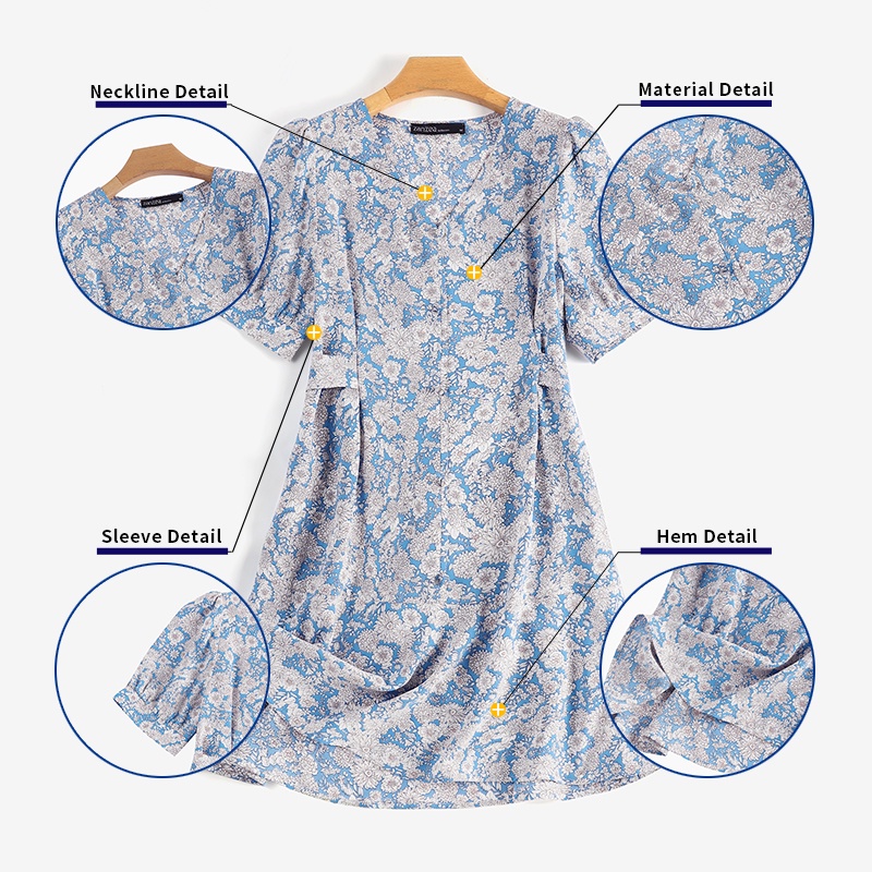 Zanzea Đầm Chữ A Cổ V Tay Phồng Xếp Ly Kiểu Hàn Quốc Thời Trang Cho Bạn Gái