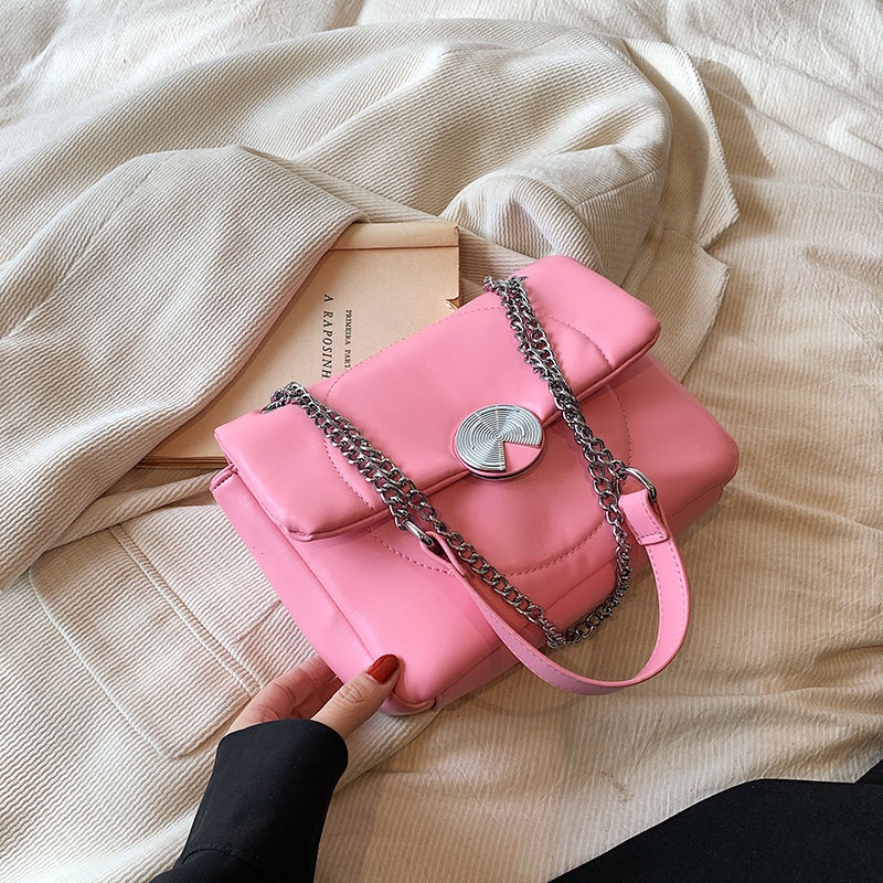 Túi Đeo Vai Dây Xích Có Khóa Tròn Phong Cách Hàn Quốc Chất Lượng Cao Cho Nữ