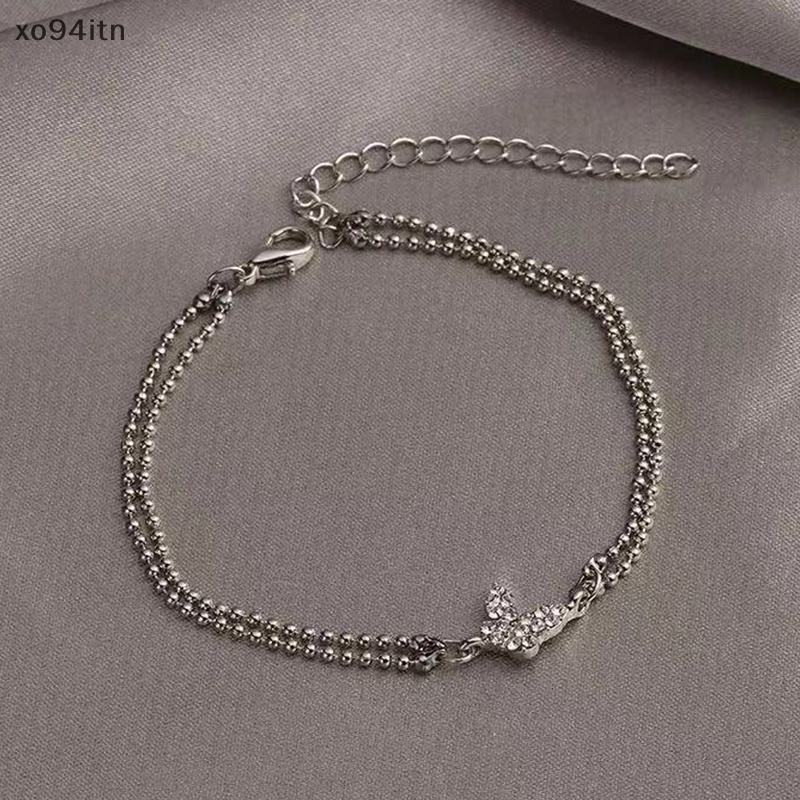 Vòng Tay Dây Xích Màu Bạc Mặt Hình Bướm Đính Đá Zircon Lấp Lánh Chống Dị Ứng Màu Sắc Ngọt Ngào Cho Nữ