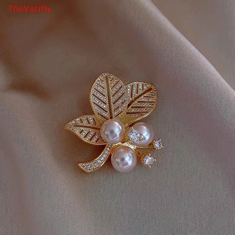 Trâm Cài Áo Hình Chiếc Lá Đính Ngọc Trai Giả Màu Vàng Thời Trang Phong Cách Hàn Quốc