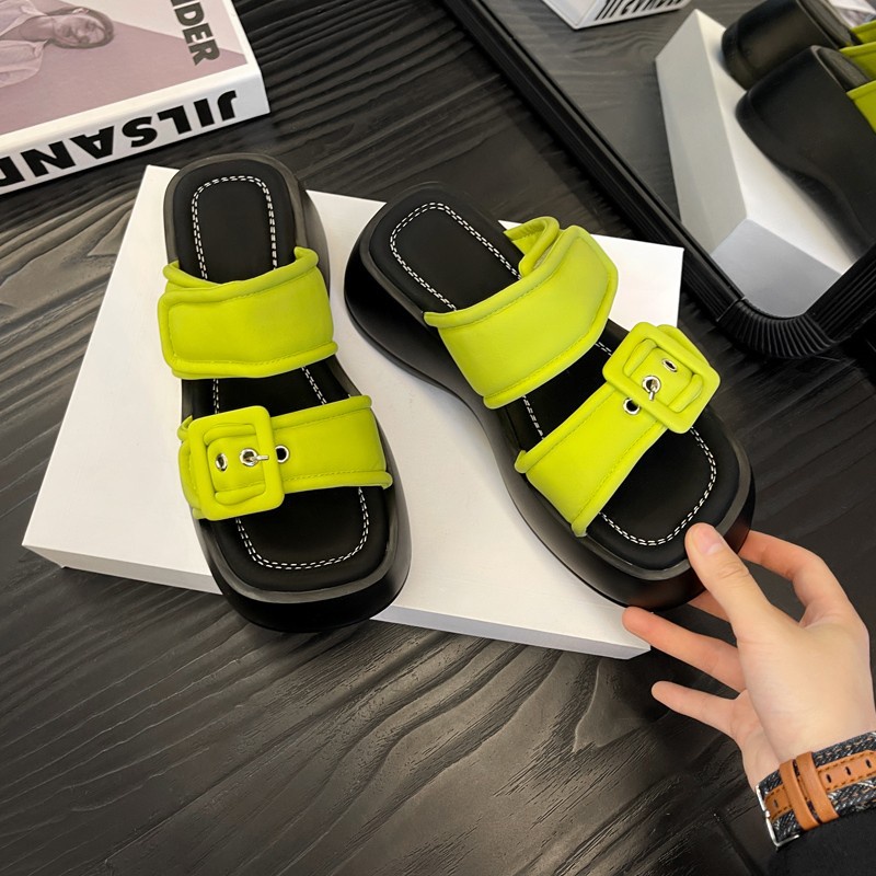 Duoya Dép Đế Dày Cao Cấp Phối Khóa Vuông Thời Trang Mùa Hè Cho Nữ