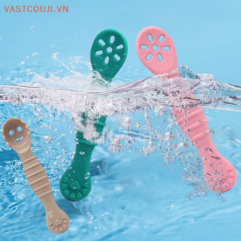 Muỗng Nĩa Silicon Mềm Tay Cầm Ngắn Cho Bé Tập Ăn VASTJI