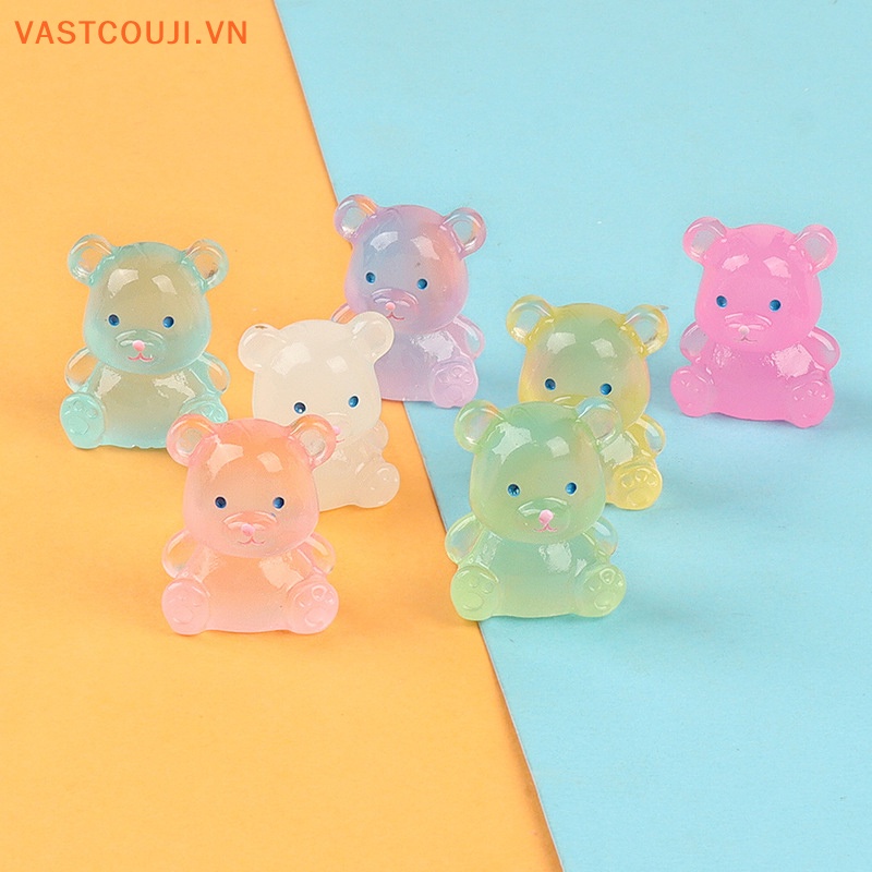 Bộ 2 Móc Khóa Hình Chú Gấu 3D Bằng Nhựa Resin Màu Dạ Quang DIY