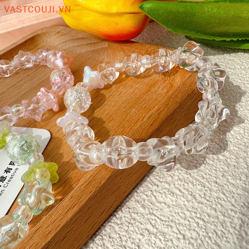 Vòng Tay Chuỗi Hạt Mềm Trong Suốt Hình Ngôi Sao Năm Cánh Màu Thủ Công Dễ Thương Cho Nữ Sinh