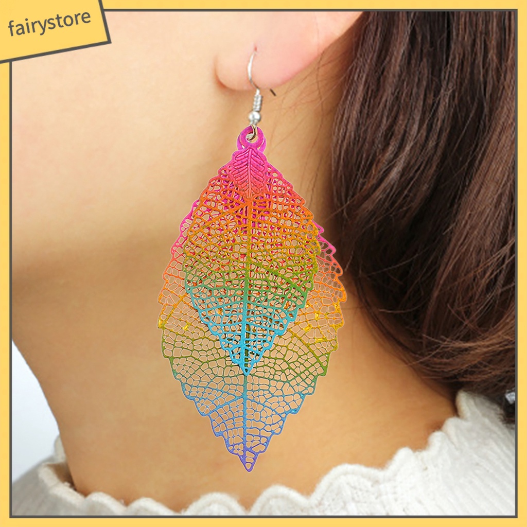 1 Đôi Bông Tai Hình Chiếc Lá Nhiều Màu Sắc Phong Cách Boho Cổ Điển Dành Cho Nữ