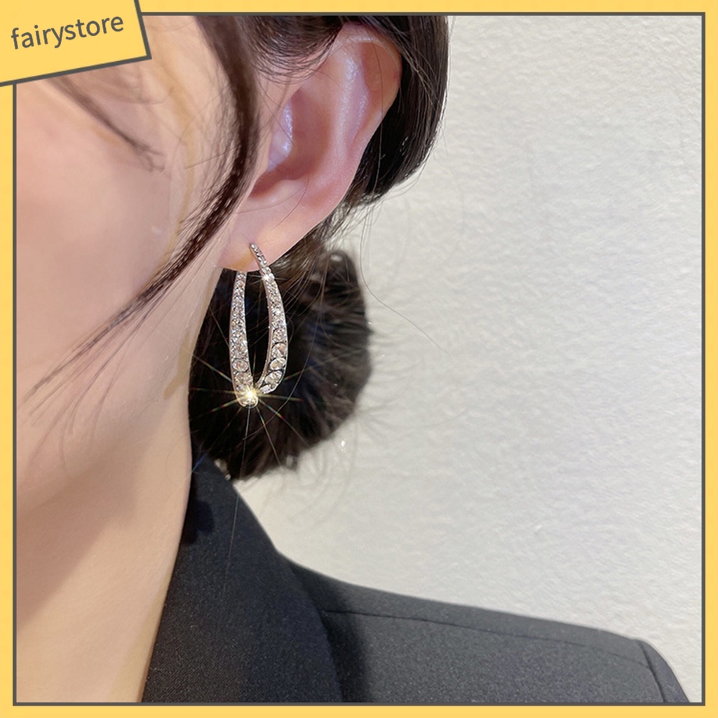 [FRO] 1 Đôi Bông Tai Đính Đá Zircon Kiểu Đuôi Cá Thanh Lịch Lãng Mạn Cho Nữ