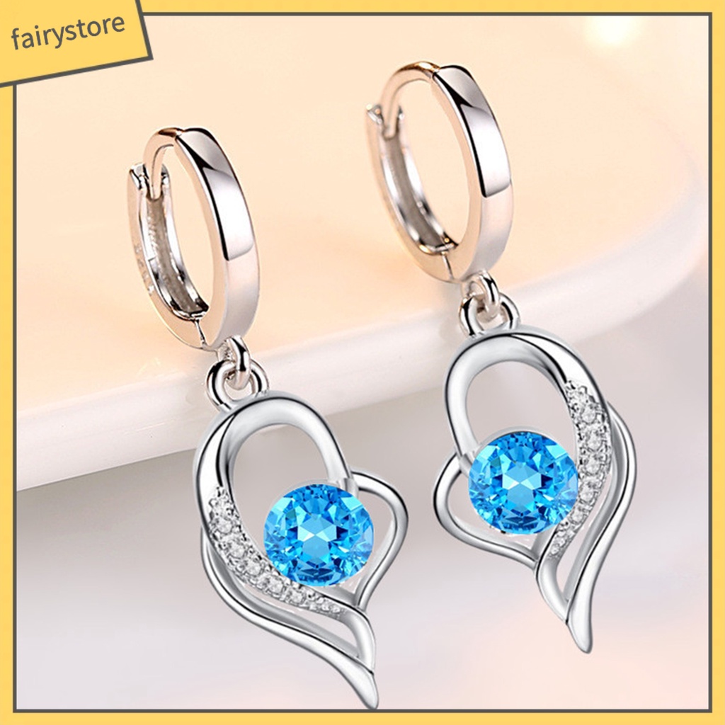 1 Đôi Bông Tai Hình Trái Tim Đính Pha Lê Lấp Lánh Chất Lượng Cao Dành Cho Nữ