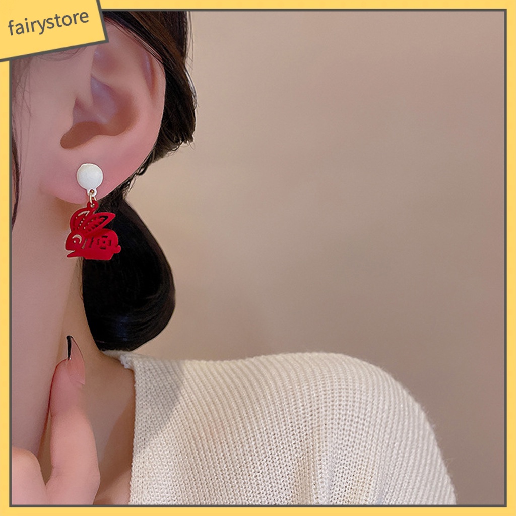 1 Đôi Bông Tai Hình Thỏ Trung Hoa Đính Ngọc Trai Giả Lãng Mạn Phong Cách Vintage