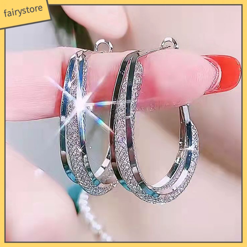 1 Đôi Bông Tai Tròn Màu Sắc Tương Phản Lấp Lánh Chất Lượng Cao