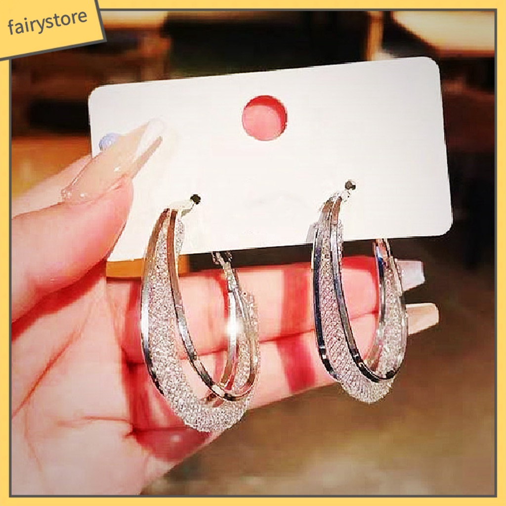 1 Đôi Bông Tai Tròn Màu Sắc Tương Phản Lấp Lánh Chất Lượng Cao