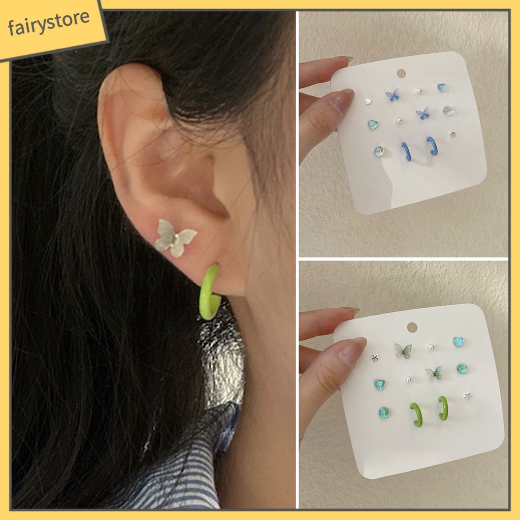 Set 6 Đôi Bông Tai Hình Hoa / Bướm / Ngọc Trai Giả Dễ Thương Cho Nữ