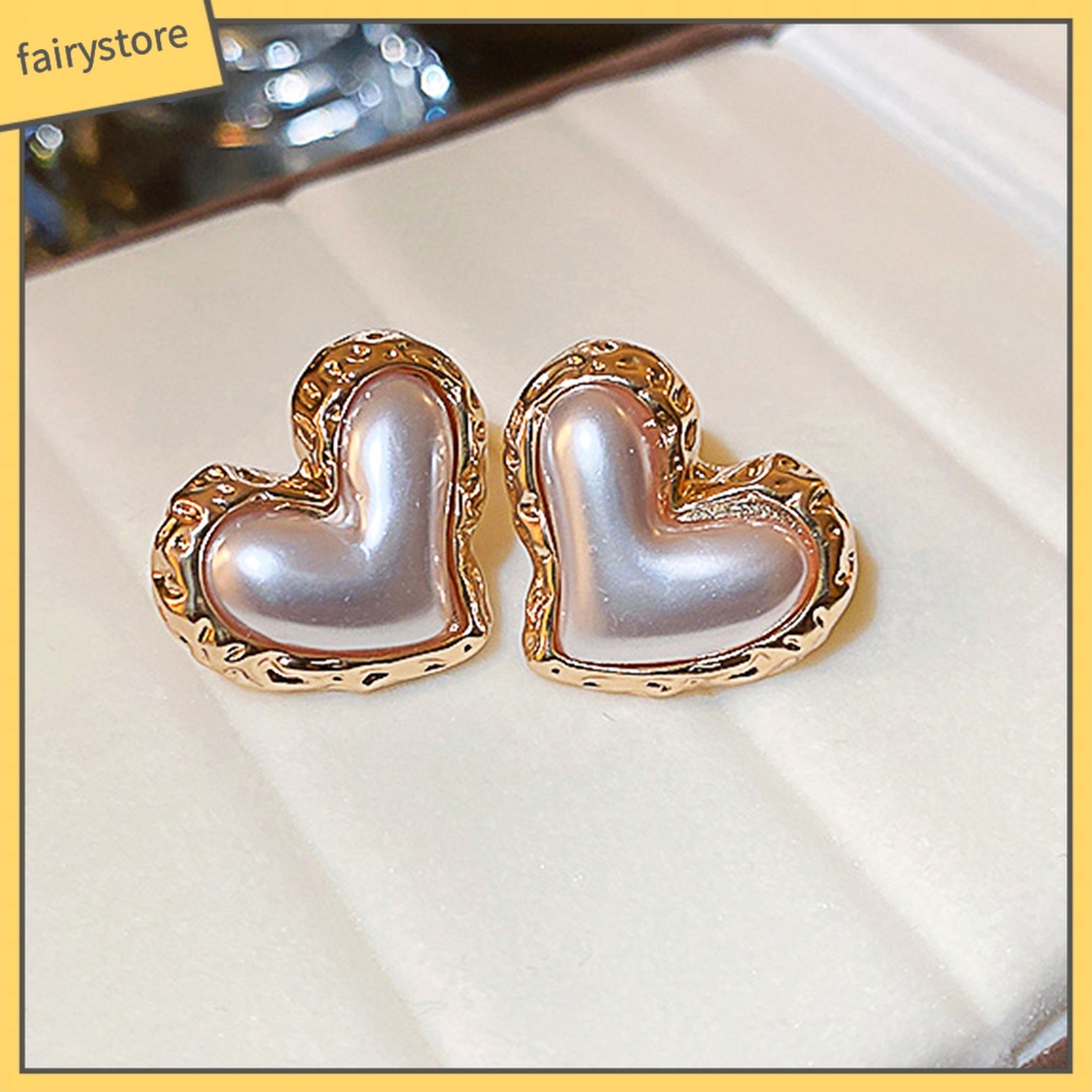 Bông Tai Hình Trái Tim Màu Gradient Đính Ngọc Trai Giả Sang Trọng Thời Trang Cho Nữ