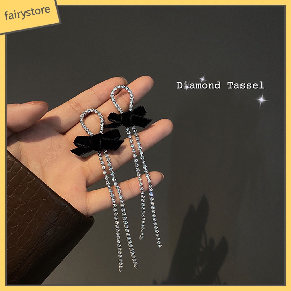 1 Đôi Bông Tai Hình Nơ Bằng Hợp Kim Lấp Lánh Chống Oxy Hóa Dành Cho Nữ