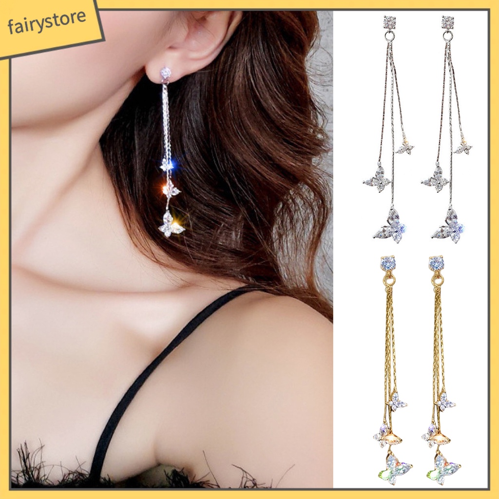 1 Đôi Bông Tai Hình Bướm Đính Đá Zircon Lấp Lánh Phong Cách Bohemia Dành Cho Nữ