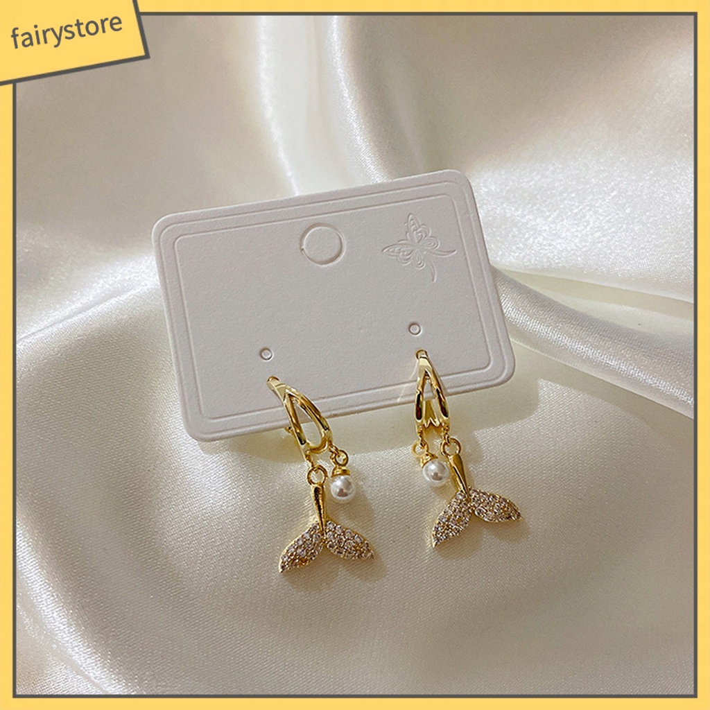 1 Đôi Bông Tai Hình Đuôi Cá Đính Ngọc Trai Giả Bằng Hợp Kim Phong Cách Vintage Dành Cho Nữ