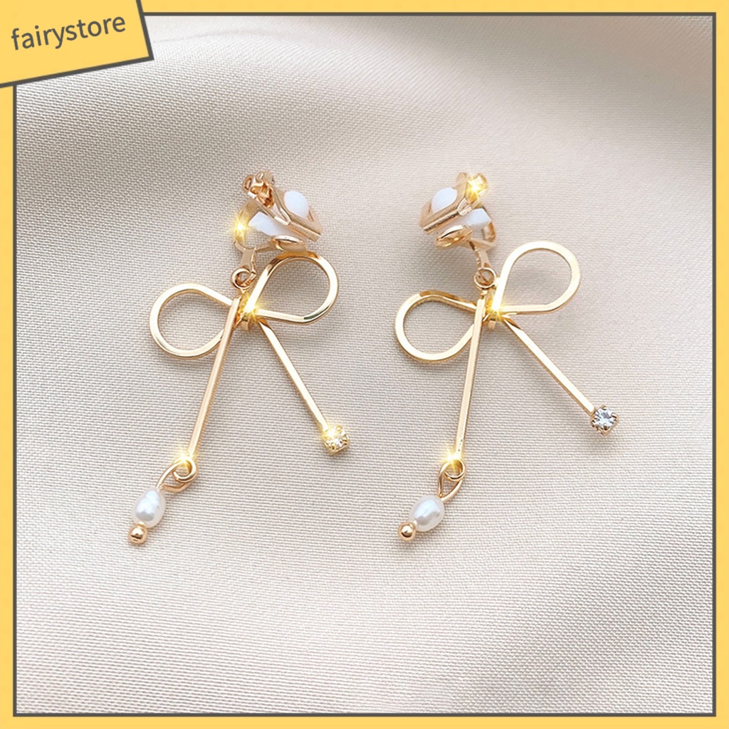 1 Đôi Bông Tai Hình Nơ Tua Rua Đính Đá Thời Trang