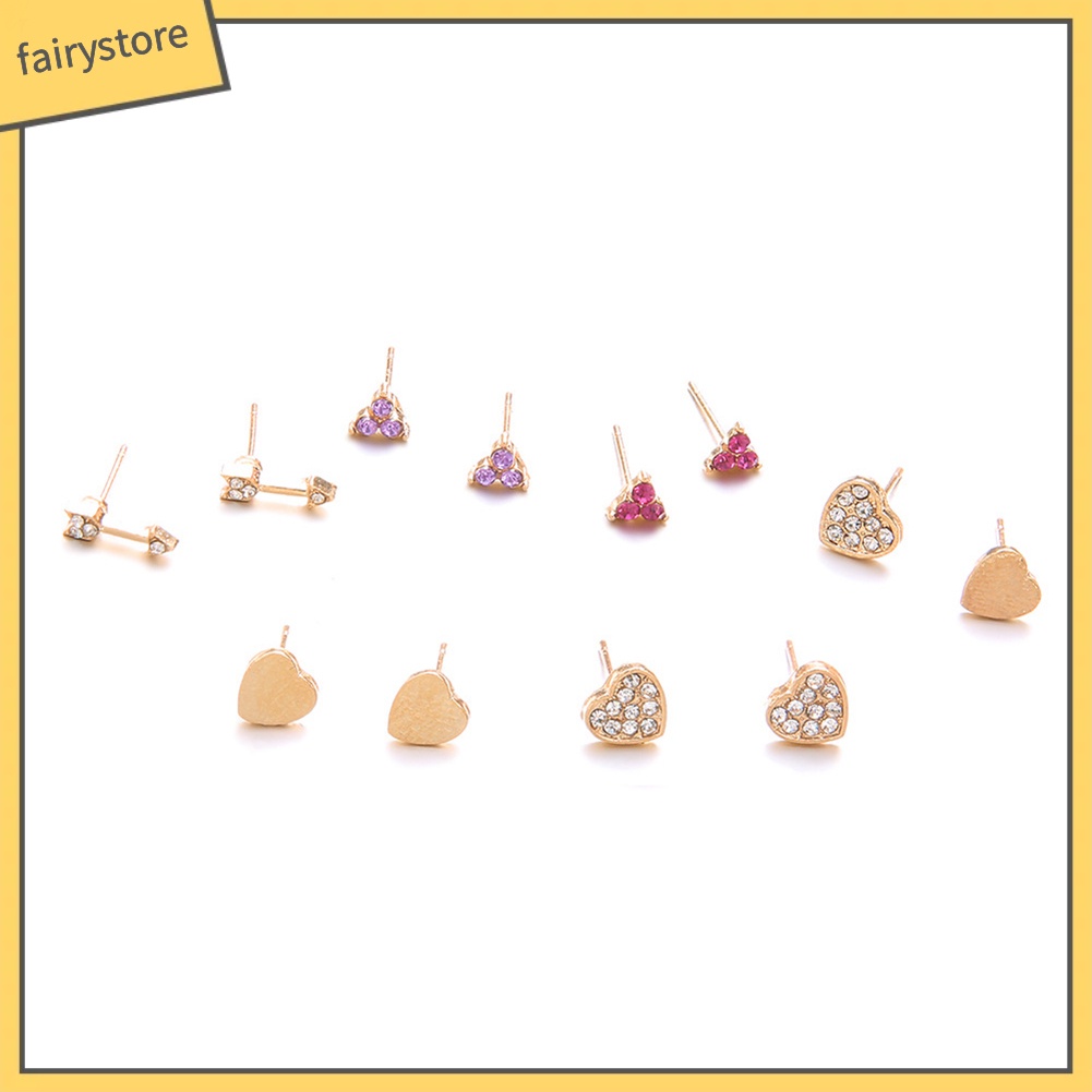 6 Đôi Bông Tai Nhiều Màu Đính Đá Thời Trang