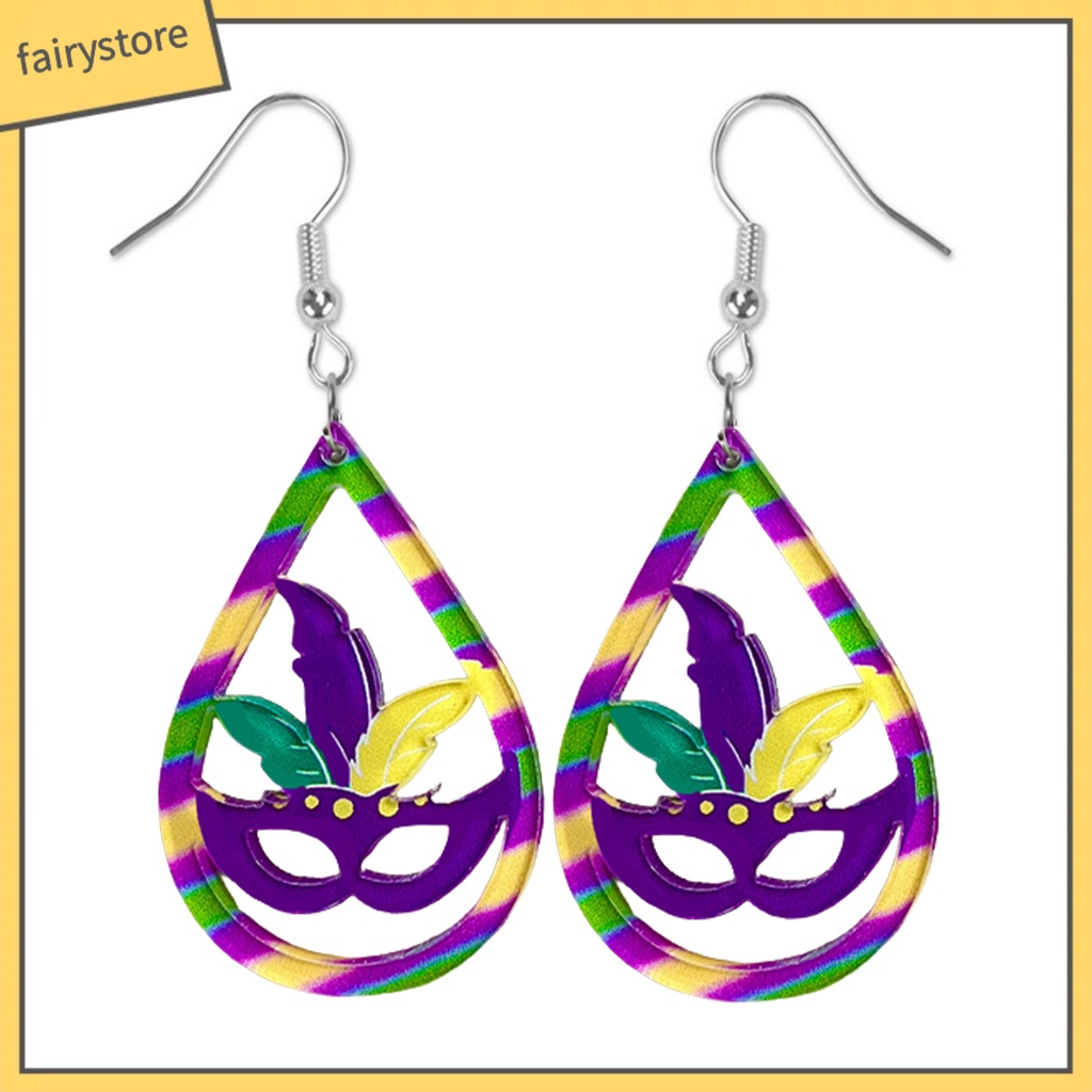 [FRO] 1 Đôi Bông Tai Móc Hình Giọt Nước Rỗng Lấp Lánh Đầy Màu Sắc Trang Trí Lễ Hội