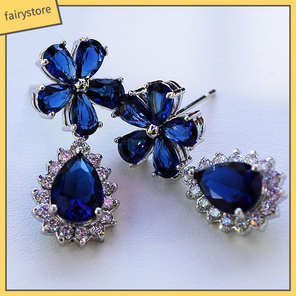 Bông Tai Dáng Dài Đính Đá Hình Hoa Lê Thời Trang Cho Nữ