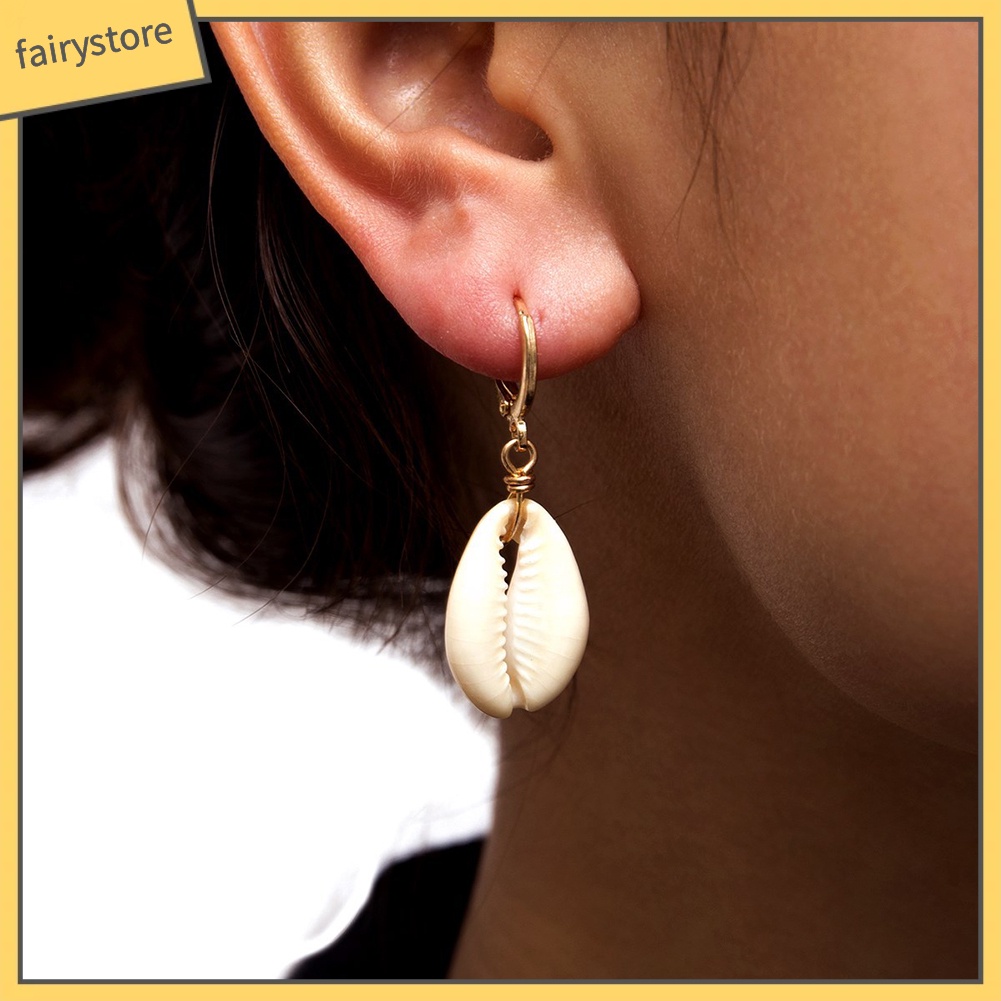 Bông Tai Dạng Vòng Hình Vỏ Sò / Hoa Hồng / Ngôi Sao / Mặt Trăng Dành Cho Nữ