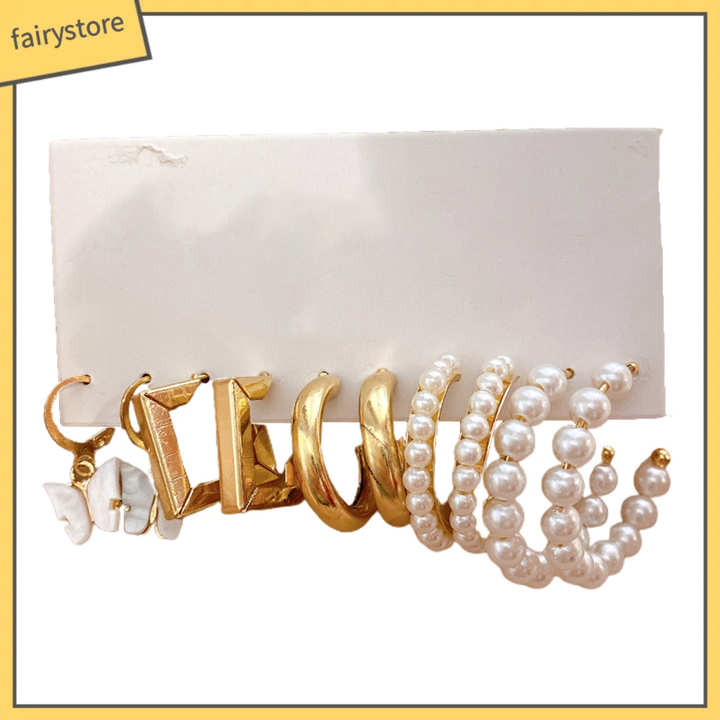 Set 5 Đôi Bông Tai Hình Tròn Họa Tiết Hình Học Thời Trang Cho Nữ