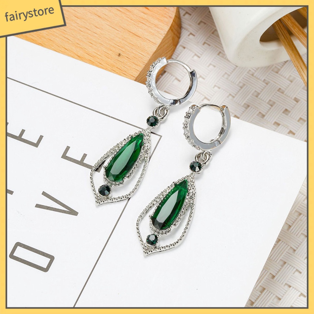 1 Đôi Bông Tai Hình Giọt Nước Đính Đá Zircon Thời Trang Dự Tiệc