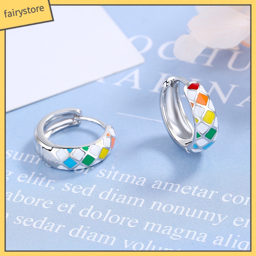 1 Đôi Bông Tai Tròn Họa Tiết Kẻ Ô Phong Cách Hàn Quốc Dành Cho Nữ