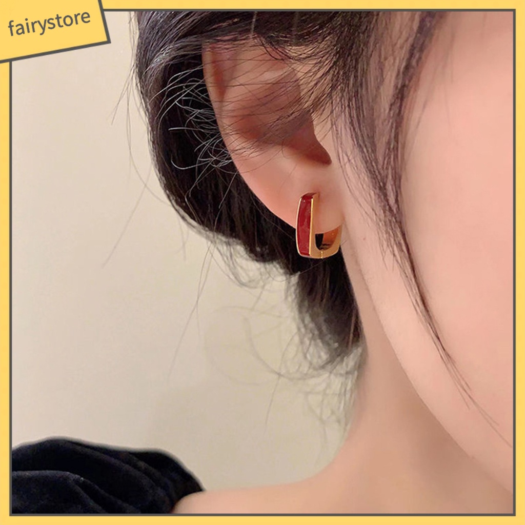 1 Đôi Bông Tai Tròn Mạ Điện Bóng Cao Sang Trọng Thoải Mái Dành Cho Nữ